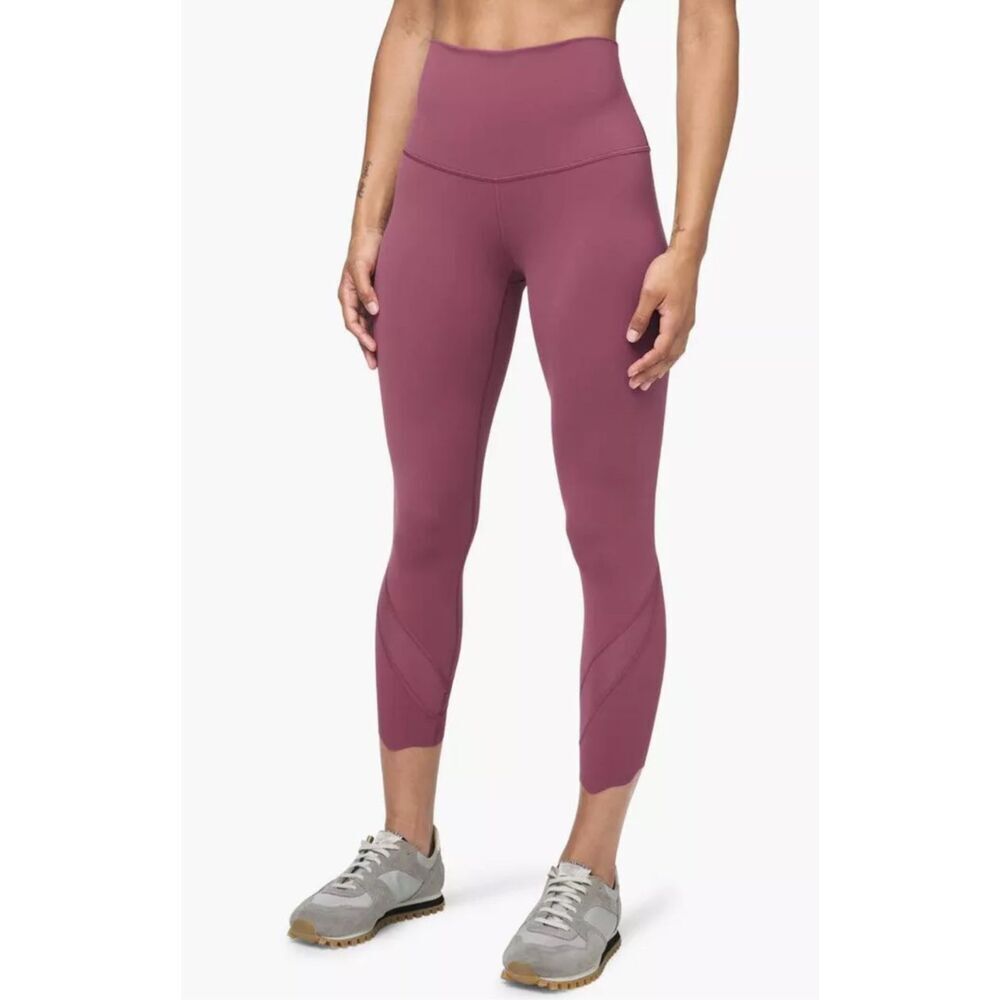 Lululemon Womens Scallop Wunder Under High-Rise Cropped Luxtreme Leggings Wine P